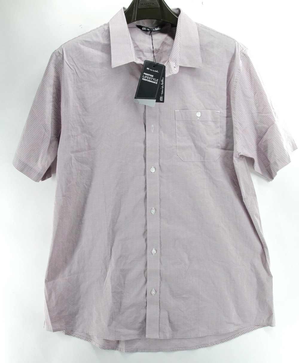 NWT Travis Mathew The Take Away Men XL BUTTON UP Short Sleeve Heather Eggplant